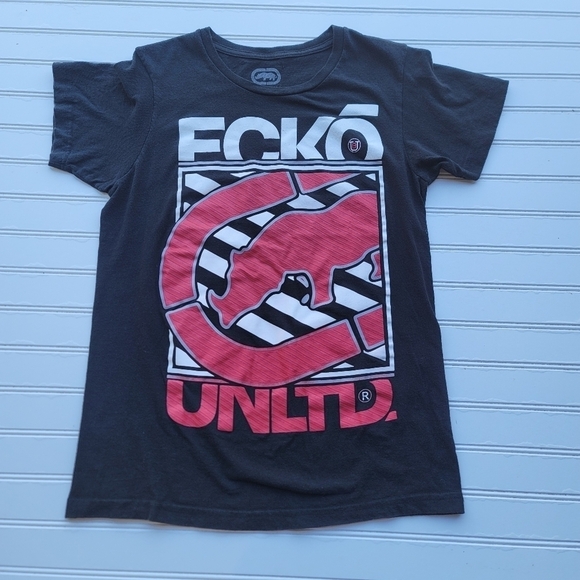 Echo Unitd Shirt Mens Black Red Rhino Logo Casual Short Sleeve Shirt Pullover S - Picture 1 of 6